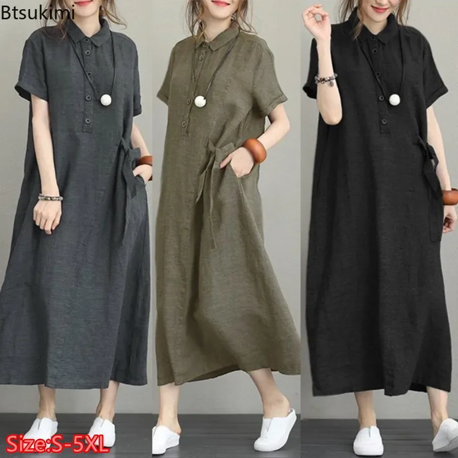 Casual Loose Linen Shirt Dress - Robe d'été 2026 simple et vintage