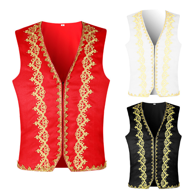 Tops - Gilet baroque brodé or médiéval, gilet