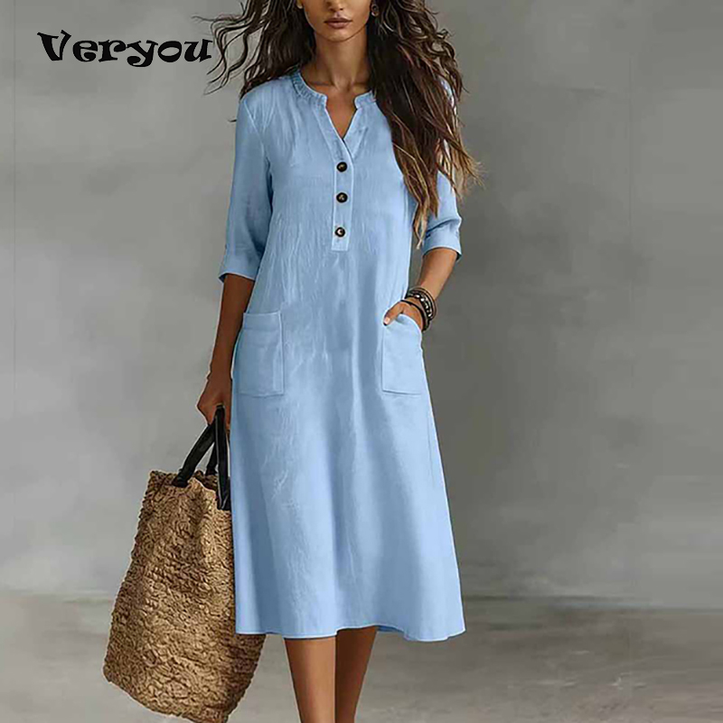 Boho Summer Beach Maxi Dress - Robe midi décontractée pour femme en
