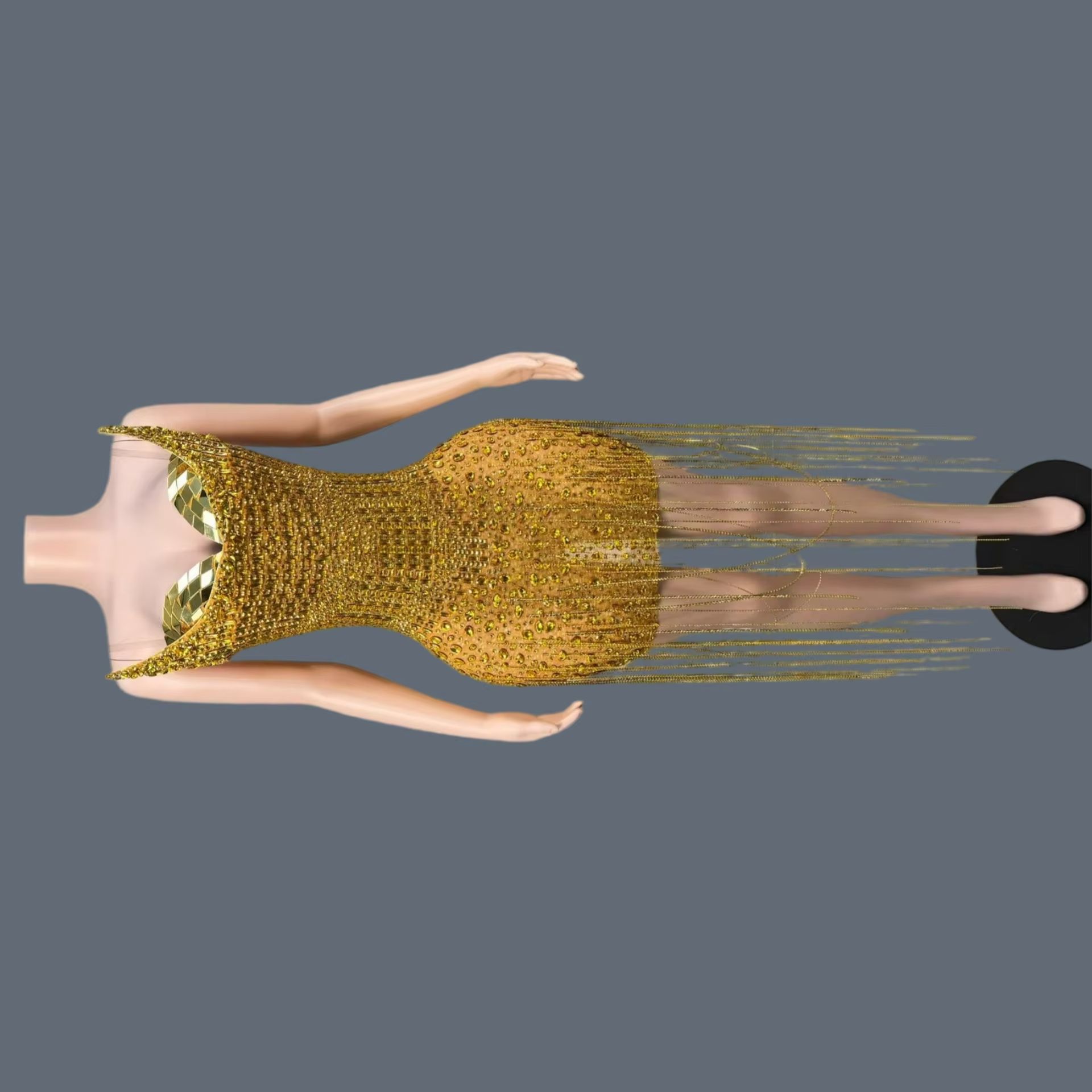 Sparkly Rhinestone Club Party Dress - Robe de cocktail de luxe dorée
