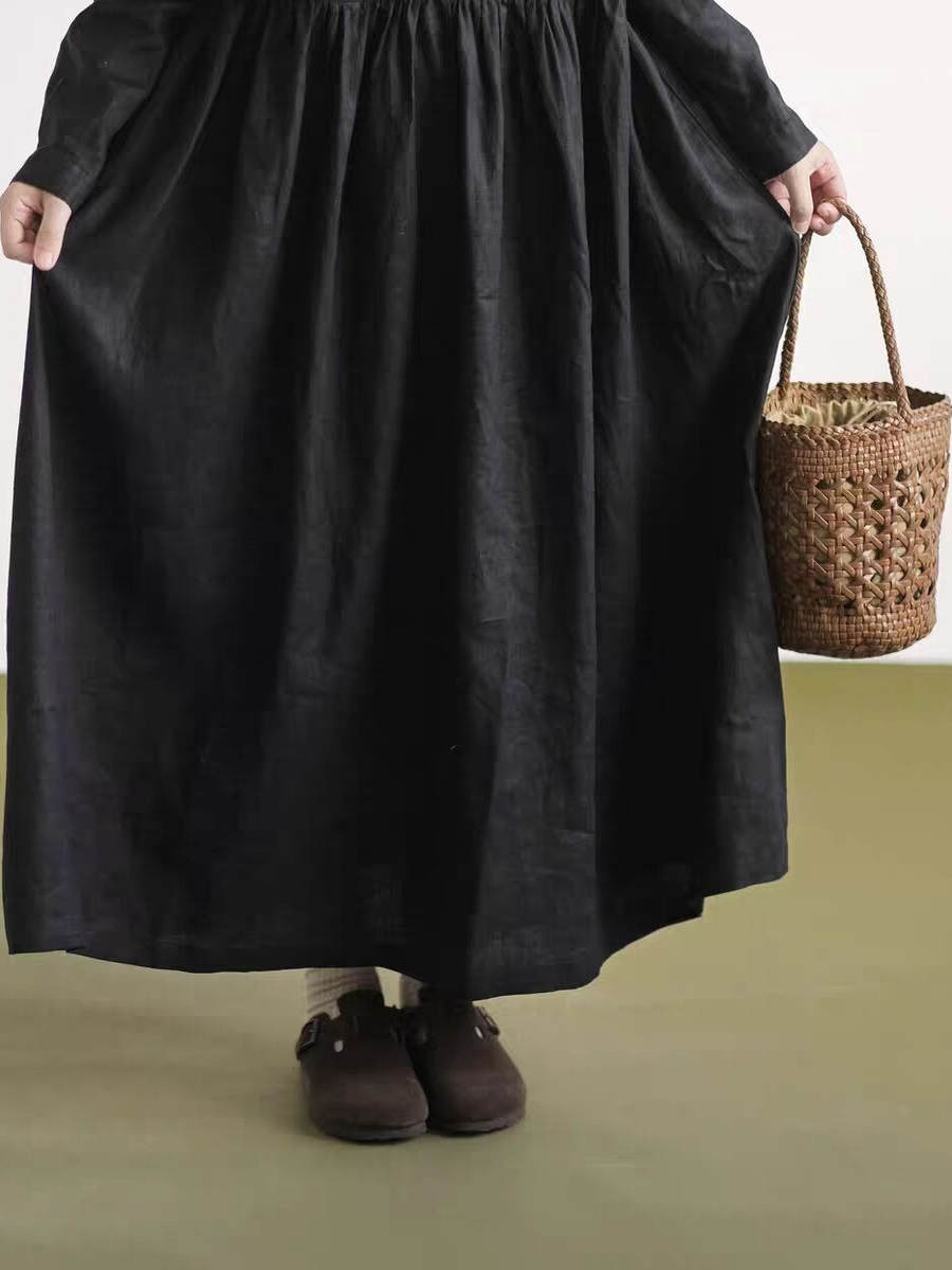 Robe en lin à manches longues  - Casual Loose Linen Shirt Dress avis et prix