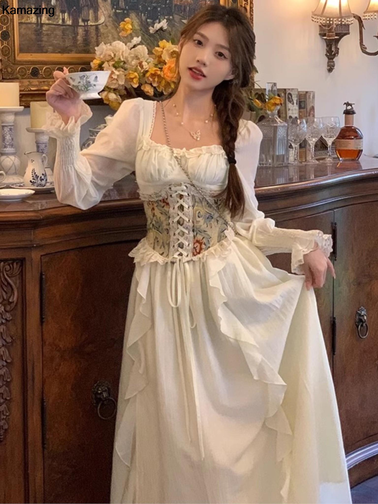 Robe mi-longue corset français - French Vintage Floral Midi Dress avis et prix