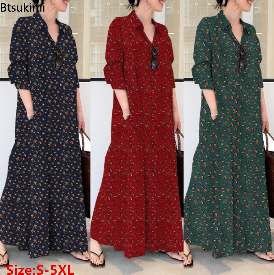 Nouvelle robe longue imprimée  - Casual Loose Linen Shirt Dress avis et prix